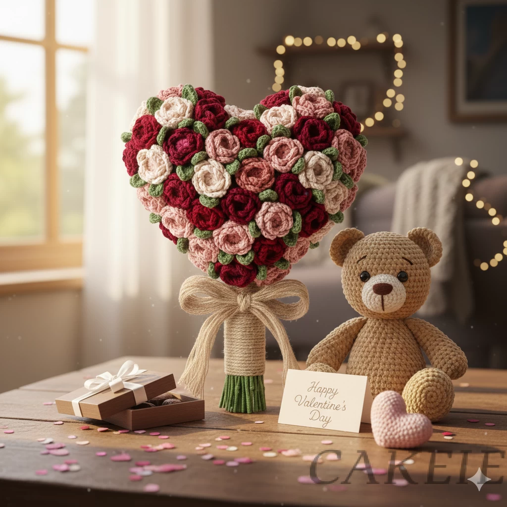 Valentine Crochet Heart Bouquet Combo